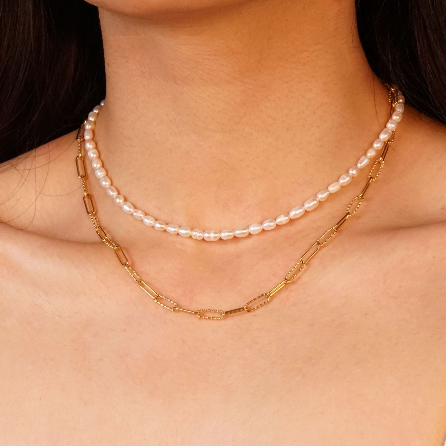 Simple Pearl Halskæde & Armbånd - Guld
