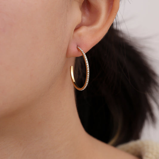 Krystal hoops 30mm. - Guldbelagt, Zirkonia sten & Vandfast