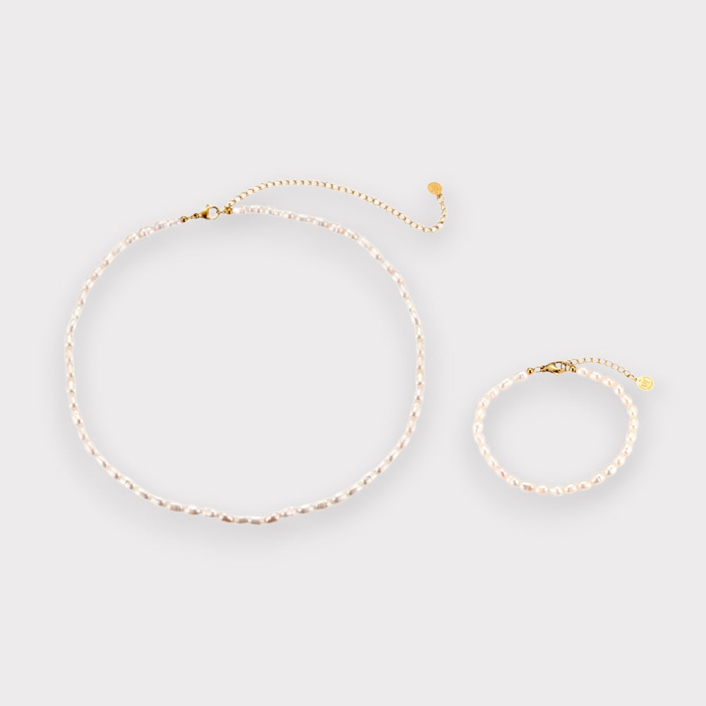Simple Pearl Halskæde & Armbånd - Guld