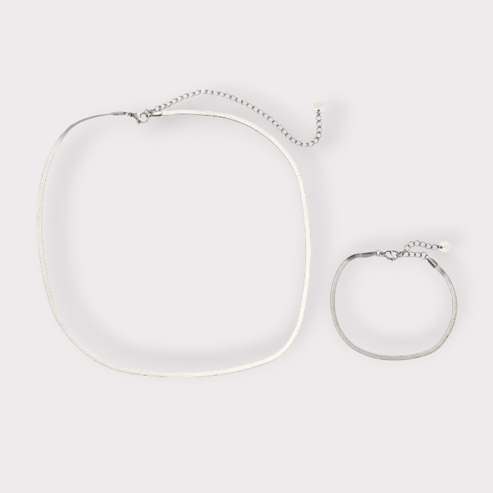 Flat Snake 3 mm. Halskæde & Armbånd - Sølv