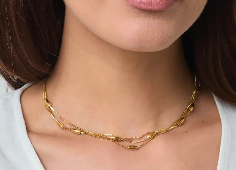 Multi Chain Bead Halskæde - Guldbelagt & Vandfast
