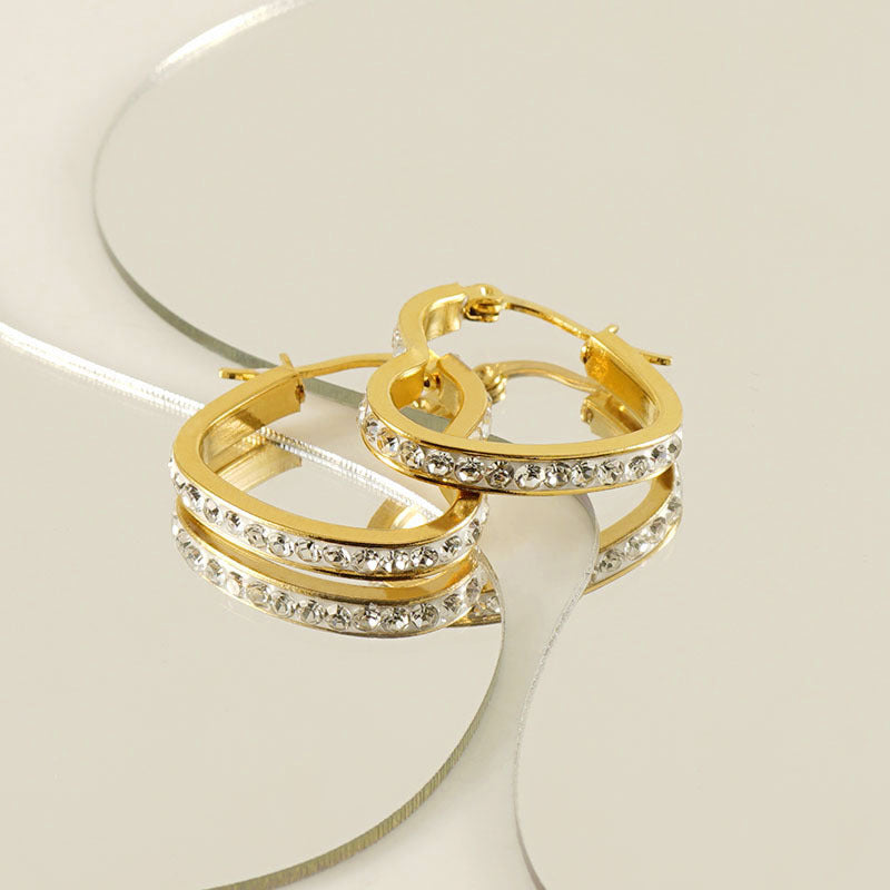 Hjerte Creoler -Guldbelagt, Zirconia sten & Vandfast