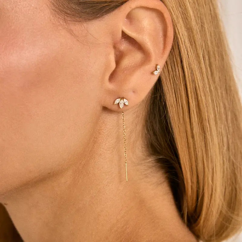 Leaf Kædeøreringe-Guldbelagt, Zirconia sten & Vandfast