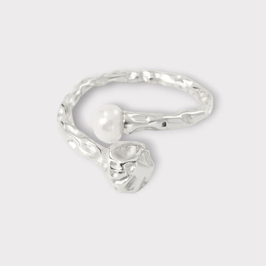 Organisk Perle & Hamret Ring-Guldbelagt, Vandfast & Justerbar