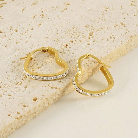 Hjerte Creoler -Guldbelagt, Zirconia sten & Vandfast