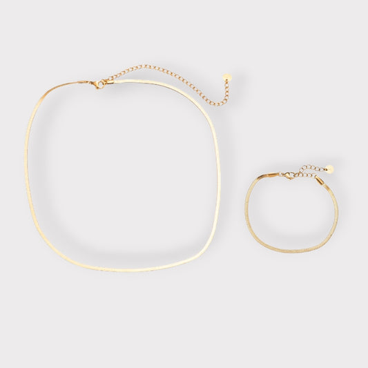 Flat Snake 3 mm. Halskæde & Armbånd - Guld