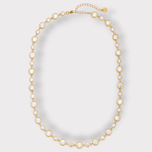 Harper Bezel Tennis Halskæde - Guldbelagt, Zirkonia sten & Vandfast