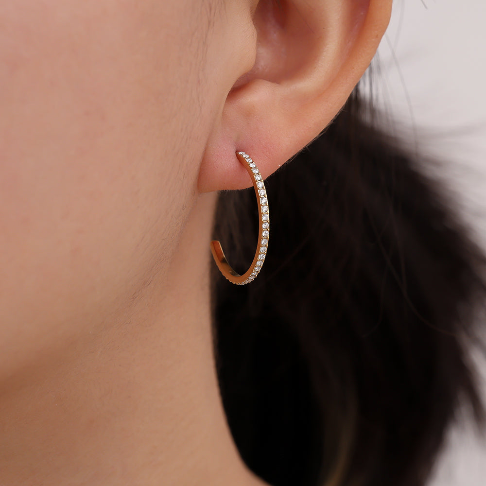 Krystal Hoops 20mm. - Guldbelagt, Zirkonia sten & Vandfast