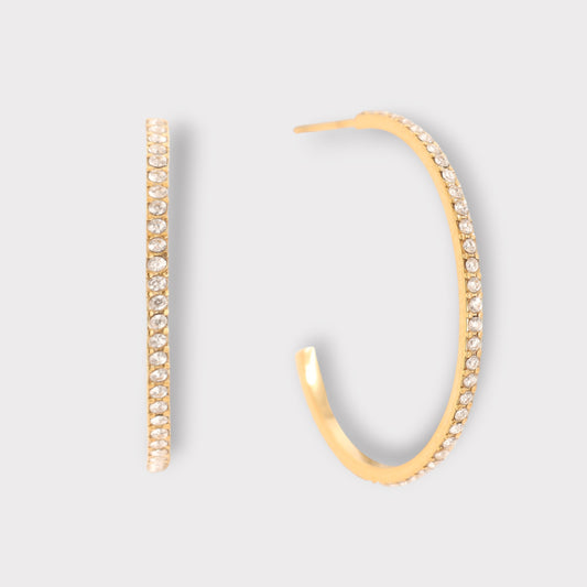 Krystal hoops 30mm. - Guldbelagt, Zirkonia sten & Vandfast