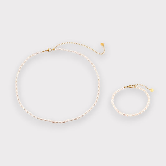 Simple Pearl Halskæde & Armbånd - Guld