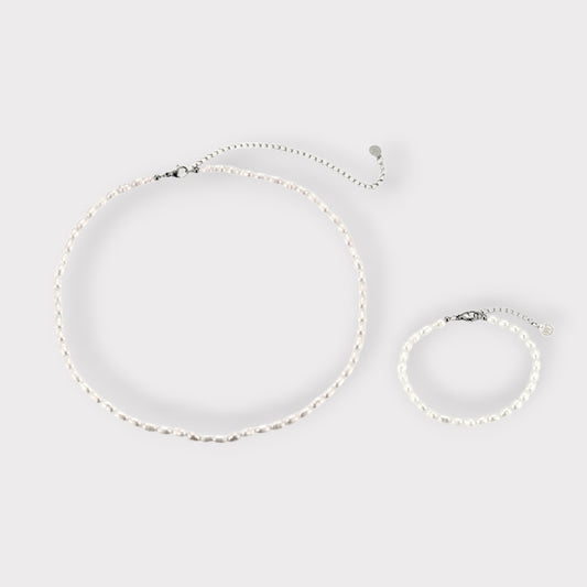 Simple Pearl Halskæde & Armbånd - Sølv