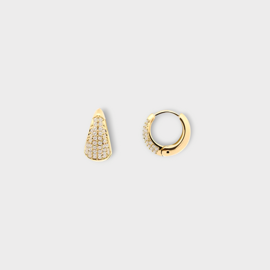 Sparkly Tear Drop Creol 12mm. - Guldbelagt m. ziconia sten