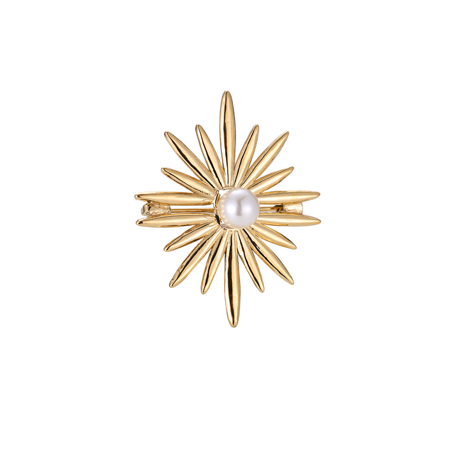 Golden Star Broche m. Perle - Guld