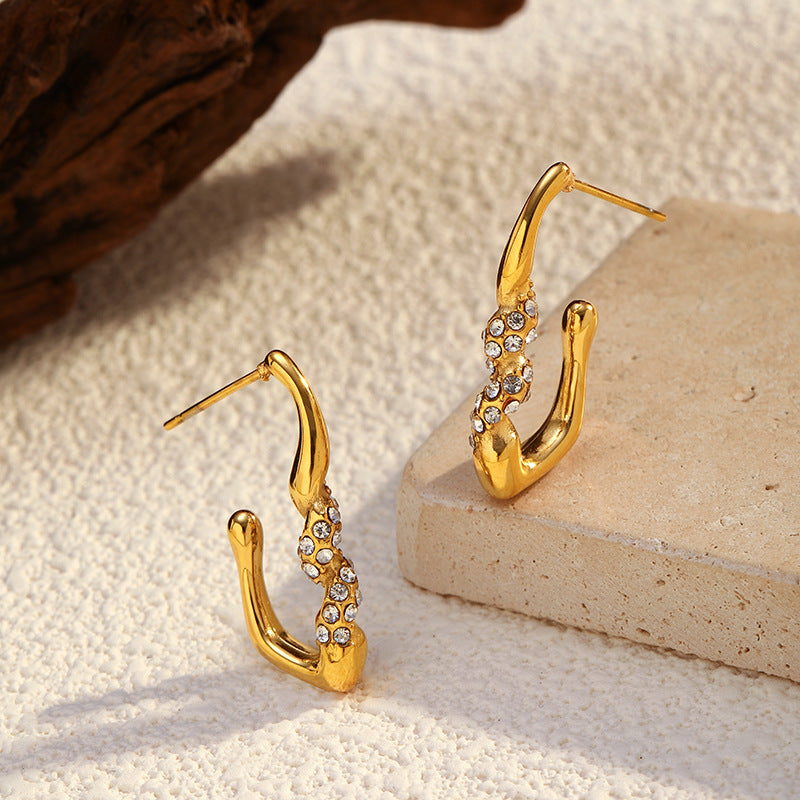 Twist Glow Hoops-Guldbelagt, Zirkonia sten & Vandfast