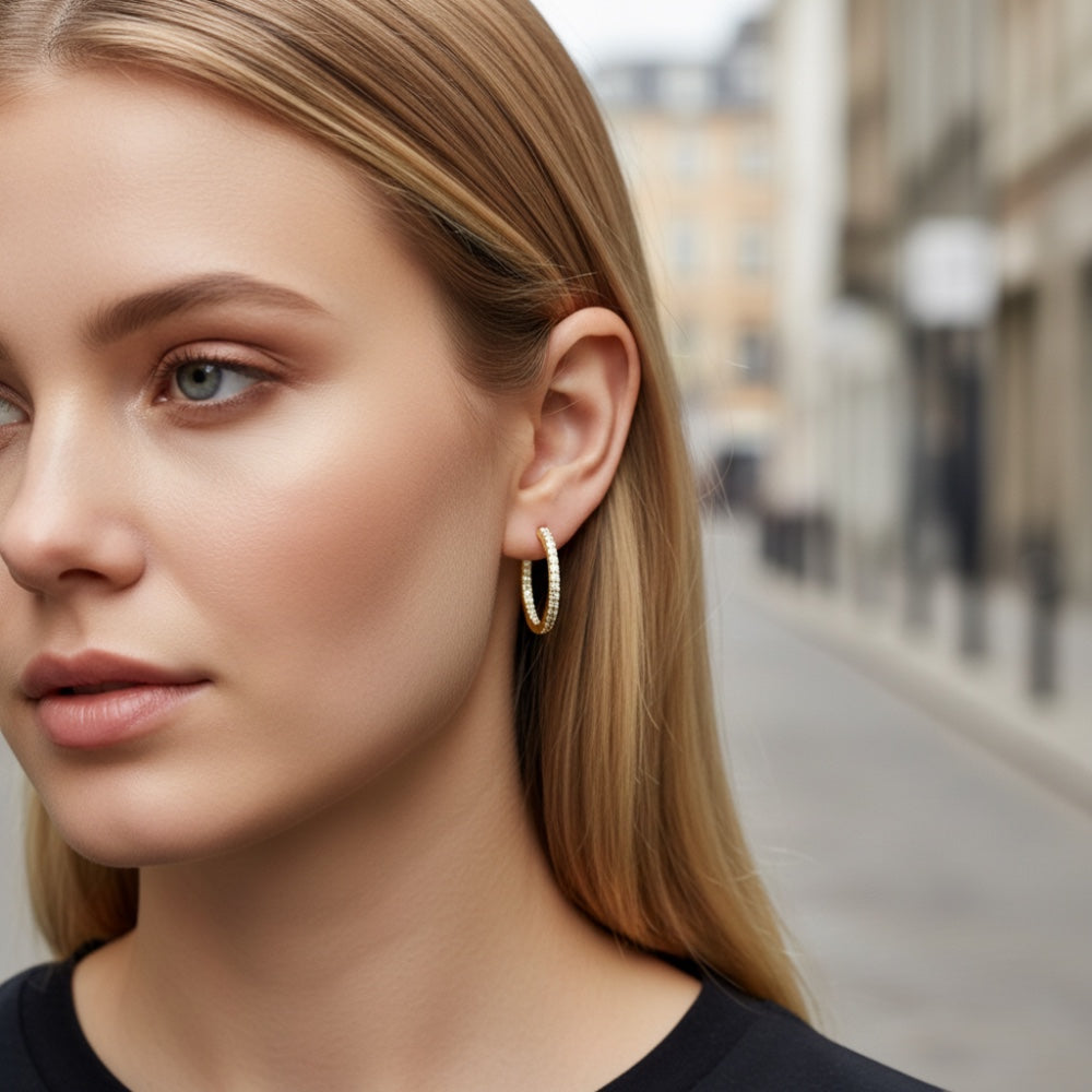 DoubleShine Hoops Øreringe 22mm-Guldbelagt, Zirkonia sten & Vandfast