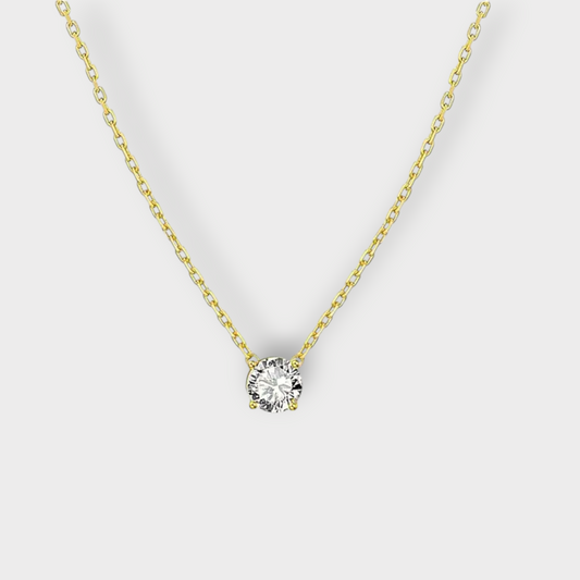 Ophelia Solitaire Halskæde 6 mm. - Guldbelagt, Zirconia & Vandfast