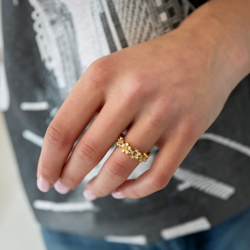 Daisy Sparkle Ring-Guldbelagt, Vandfast & Justerbar