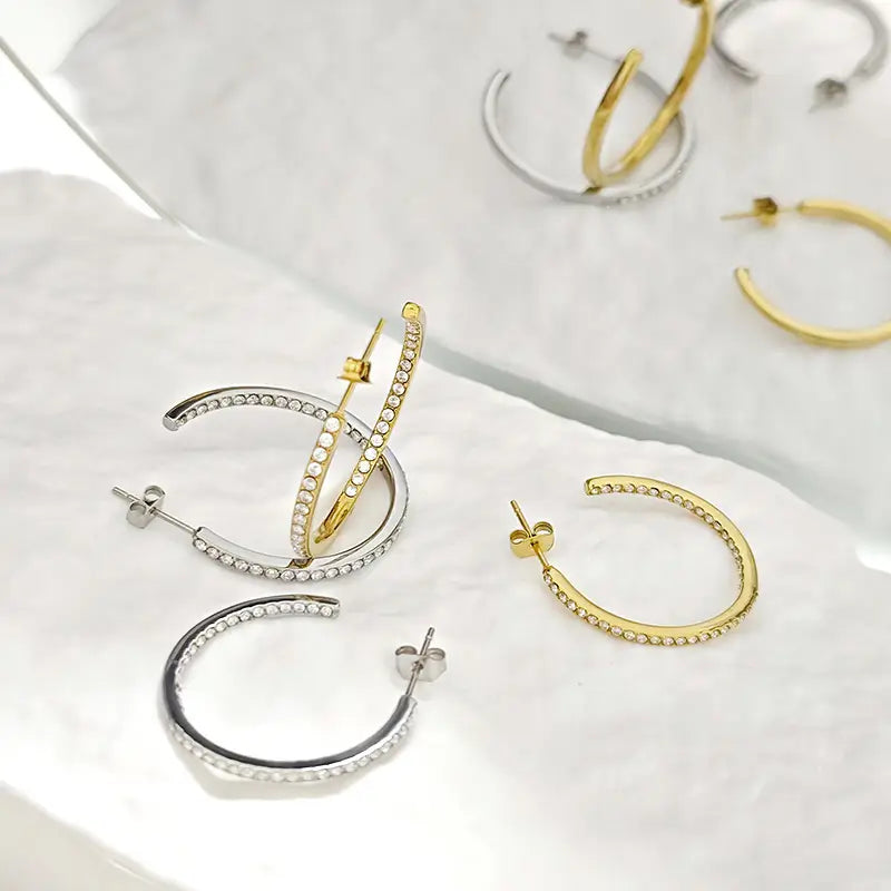 DoubleShine Hoops Øreringe 22mm-Guldbelagt, Zirkonia sten & Vandfast