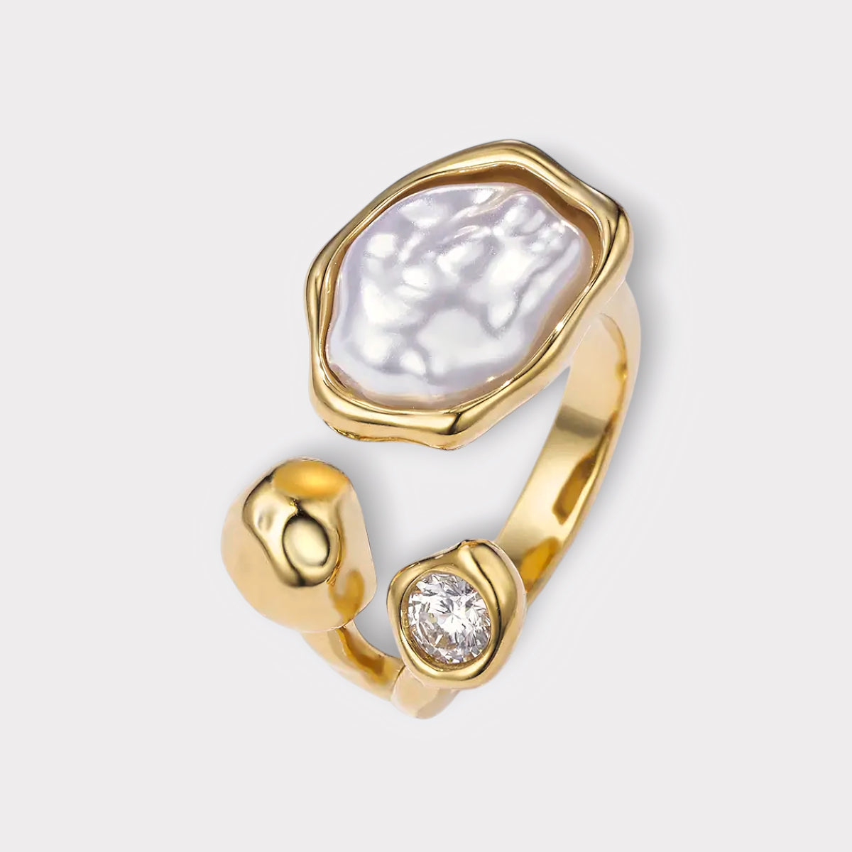 Perla Organic Ring-Guldbelagt, Zirkonia sten,Justerbar& Vandfast