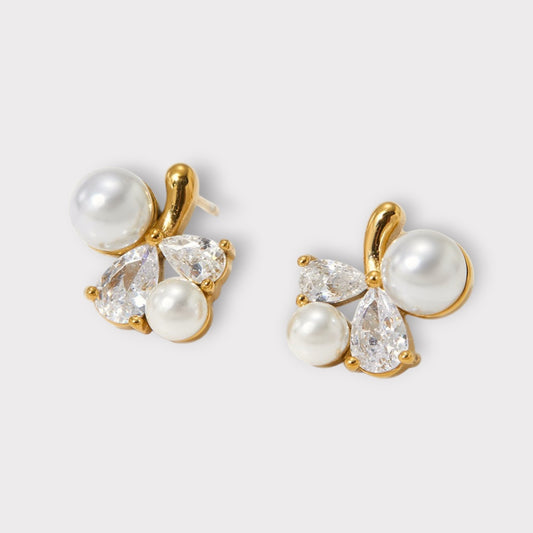 Perleblomst Ørestikker-Guldbelagt, Zirconia & Vandfast