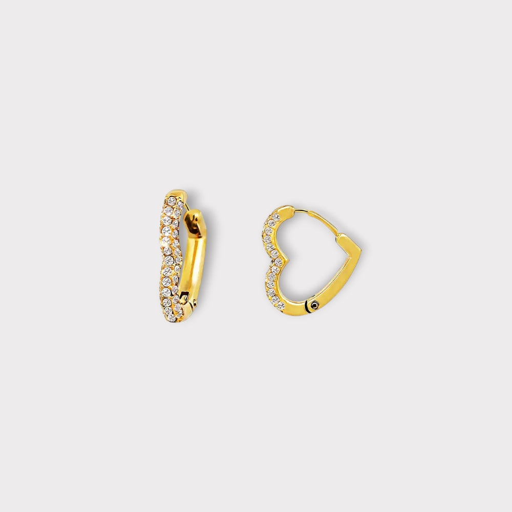 Hjerte Creoler 15 mm-Guldbelagt, Zirconia sten & Vandfast