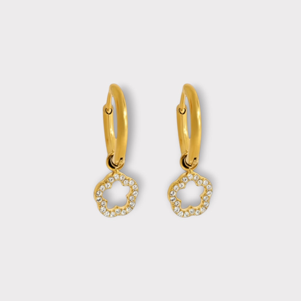 Classic Creoler Med Krystalvedhæng-Guldbelagt, Zirconia sten & Vandfast