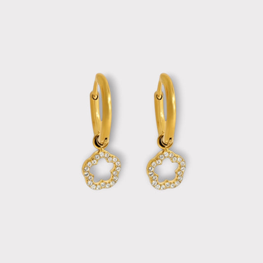 Classic Creoler Med Krystalvedhæng-Guldbelagt, Zirconia sten & Vandfast