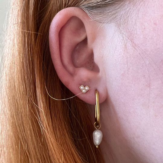Square Pearl Hoop øreringe - Guld