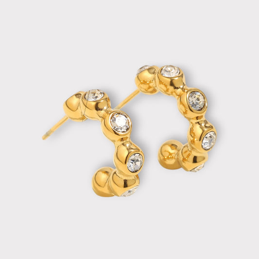 Bubble Crystal Hoops-Guldbelagt, Zirkonia sten & Vandfast