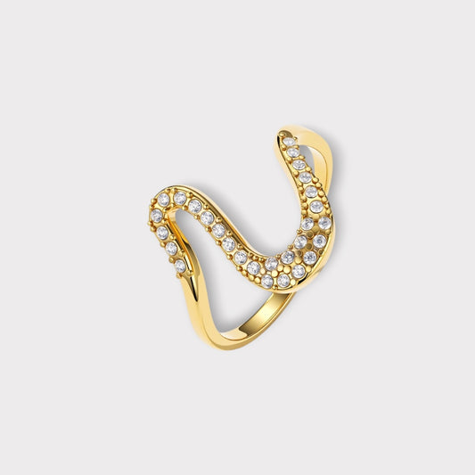 Krystal Wave Ring - Guldbelagt, Zirkonia sten & Vandfast