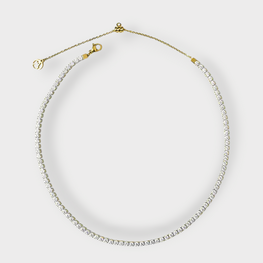 Amelia Tennis 3 mm. Halskæde  - Guldbelagt, zirconia sten & Vandfast