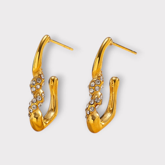 Twist Glow Hoops-Guldbelagt, Zirkonia sten & Vandfast