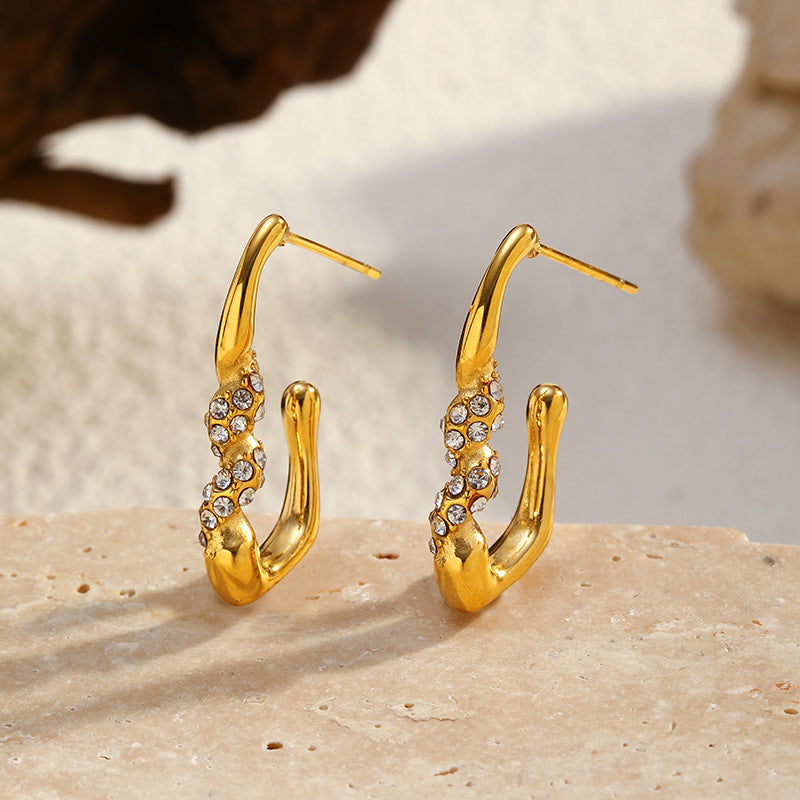 Twist Glow Hoops-Guldbelagt, Zirkonia sten & Vandfast