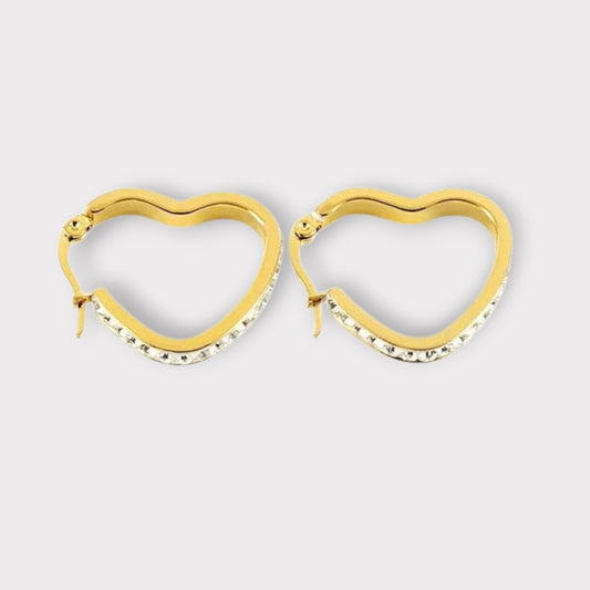 Hjerte Creoler -Guldbelagt, Zirconia sten & Vandfast